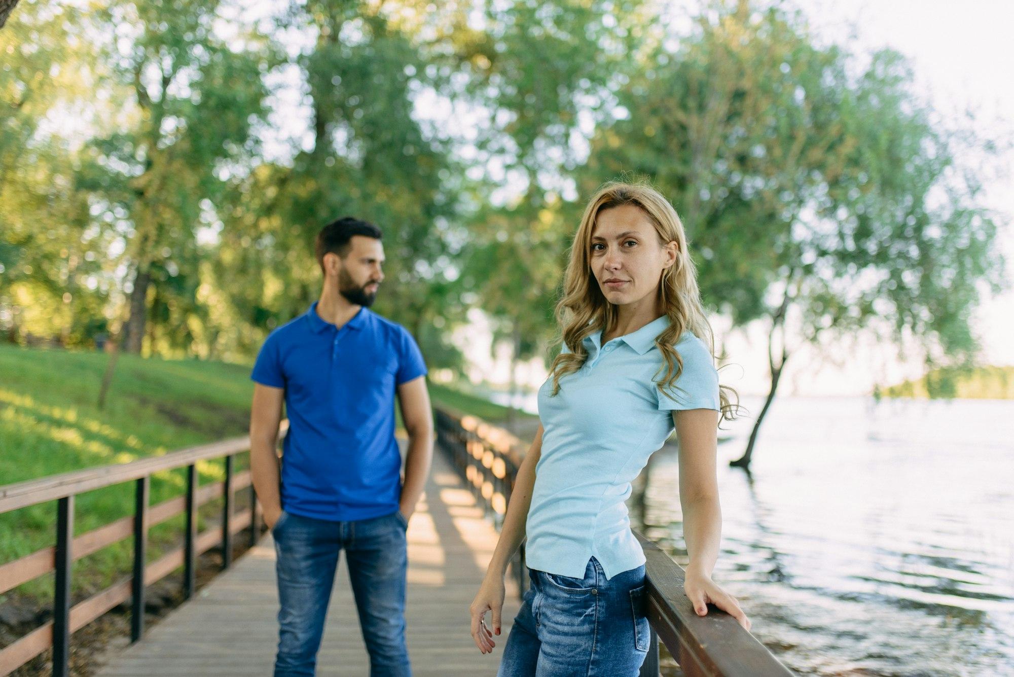 Loving couple on a date in the park